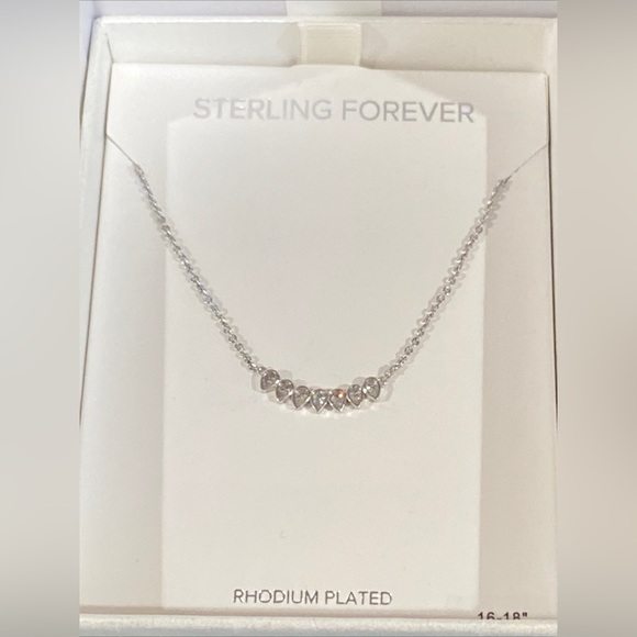 Sterling Forever Teardrop CZ Arch Pendant Necklace- Silver - Picture 7 of 8